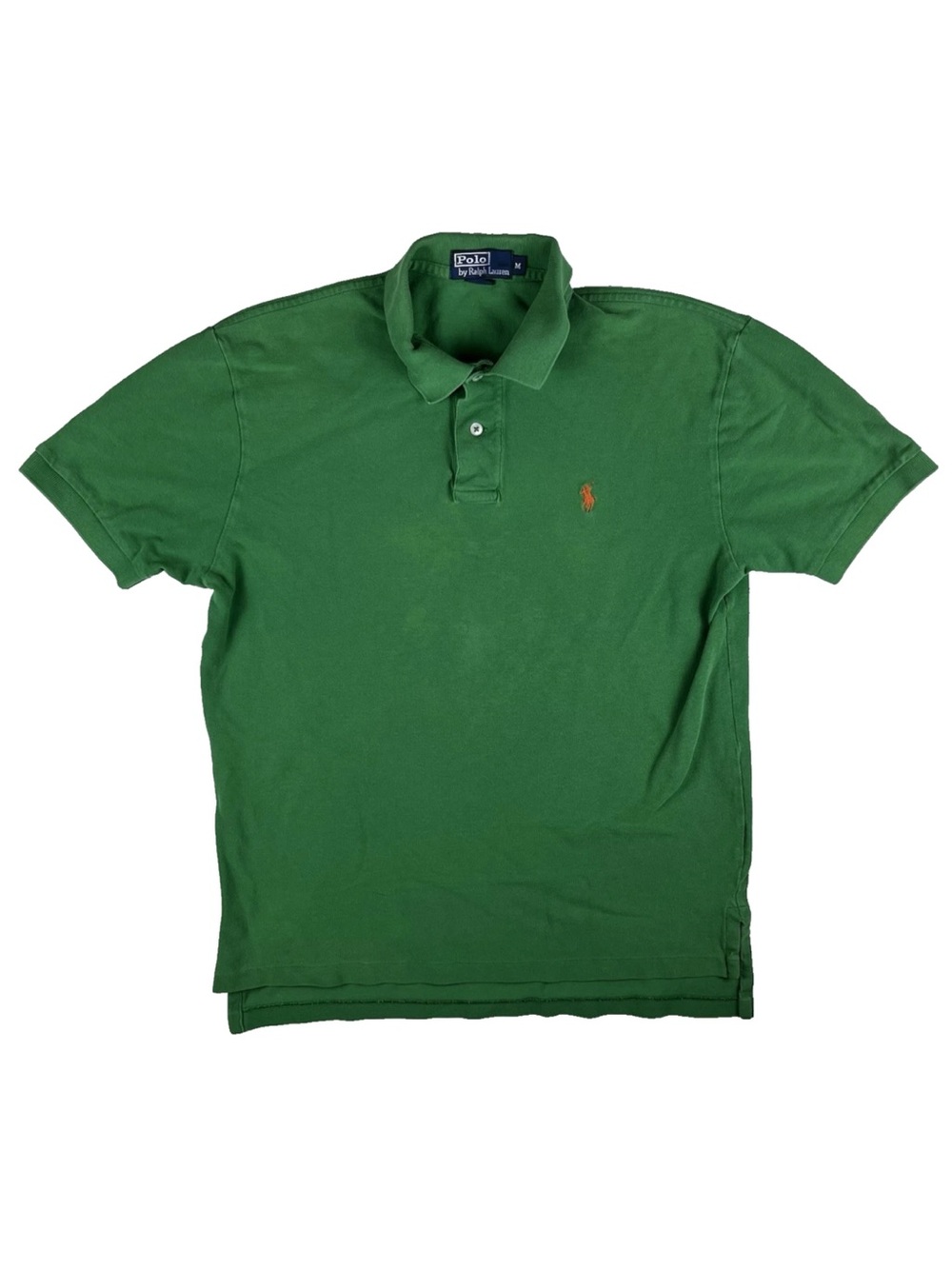 Vintage Polo Ralph Lauren Mens Green Polo Shirt Orange Pony Golf Casual 90s Pop